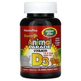 Nature’s Plus Source of Life, Animal Parade, витамин D3, без сахара, с натуральным вкусом черешни, 12,5 мкг (500 МЕ)