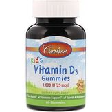 Carlson Labs Детские жевательные таблетки с витамином D3, натуральные фруктовые ароматизаторы, 25 мкг (1000 МЕ)